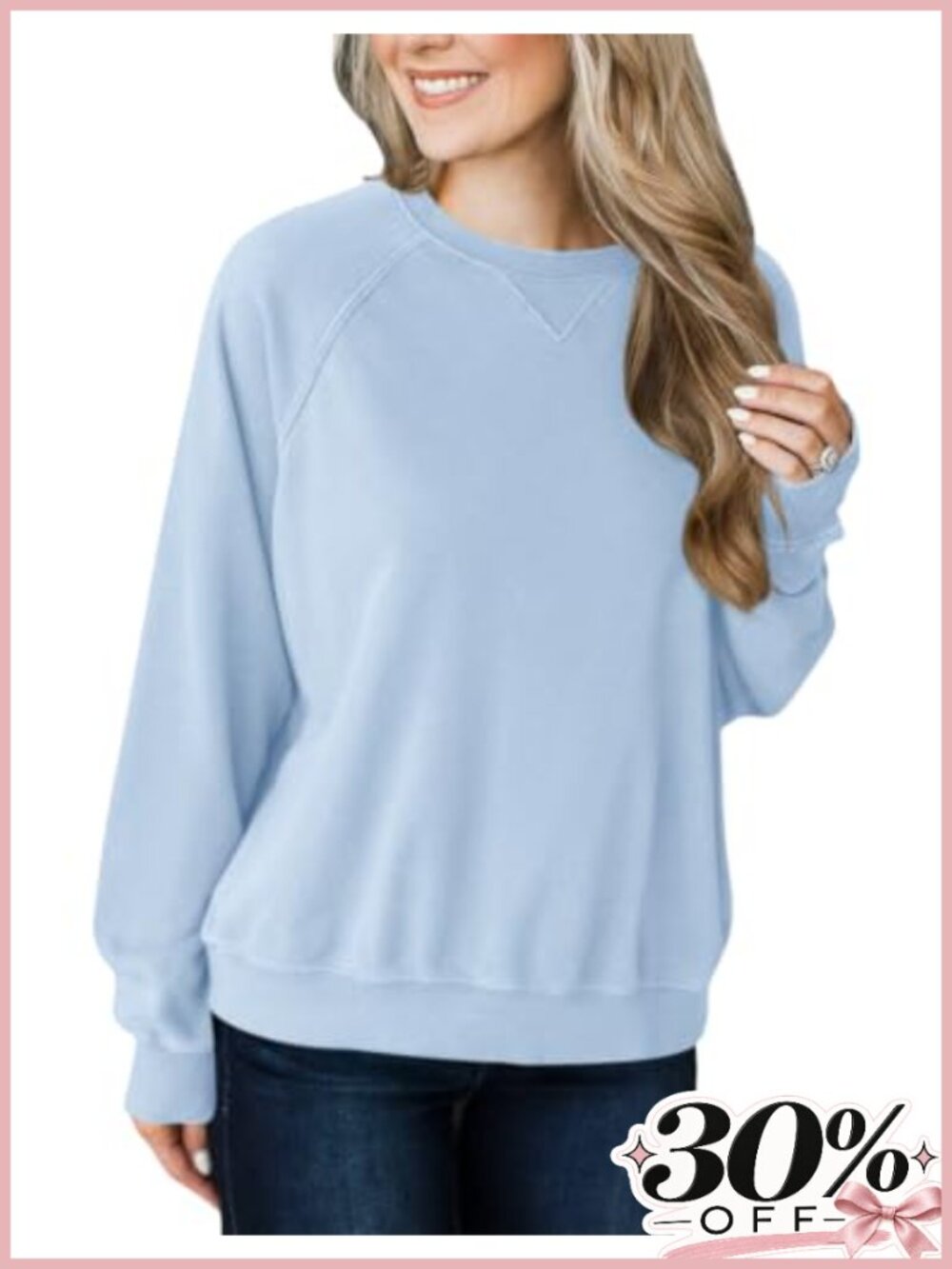 Women's Crewneck Sweatshirt Raglan Sleeve Loose Fit Lightweight Cotton Blend